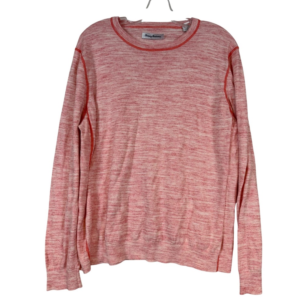 Tommy Bahama Womens XL Coral Pink Space Dye Cotton Merino Wool Crew Neck Sweater